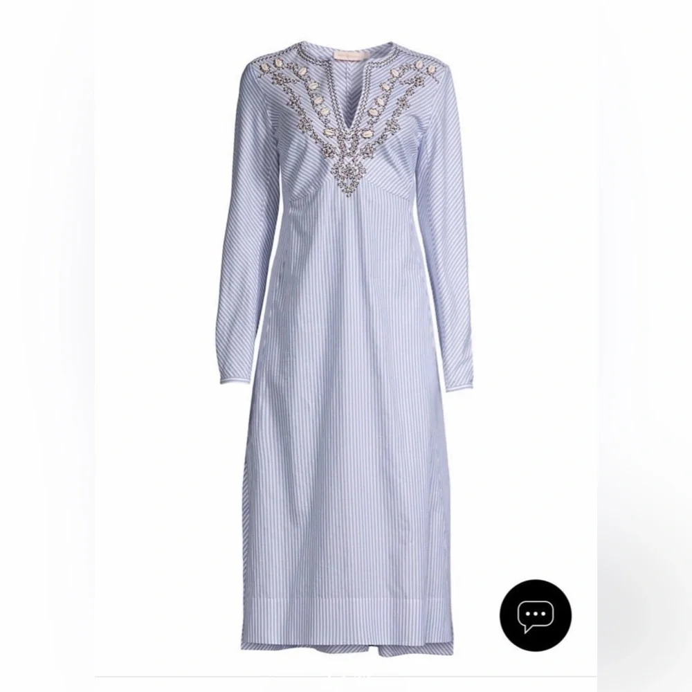 TORY BURCH EMBELLISHED STRIPE STEP HEM MIDI TUNIC DRESS - Picture 2 of 9